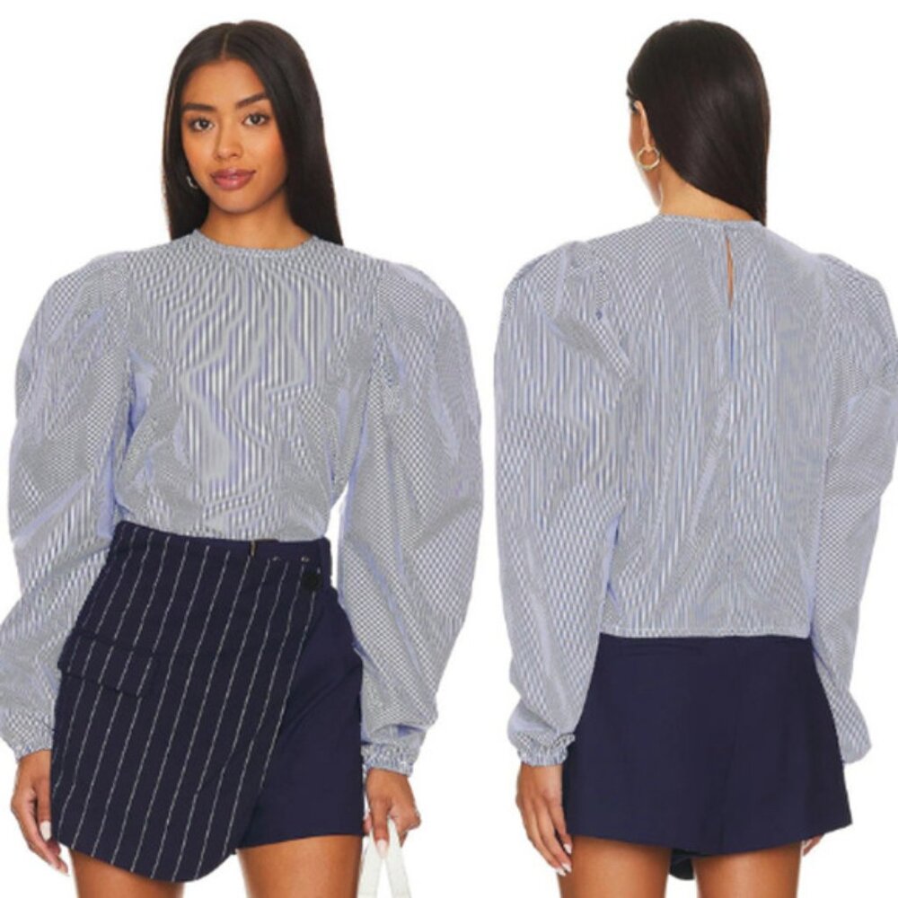 NWT The Femm Poplin Lightweight Puff Sleeves Luella Blouse Blue Size: Medium